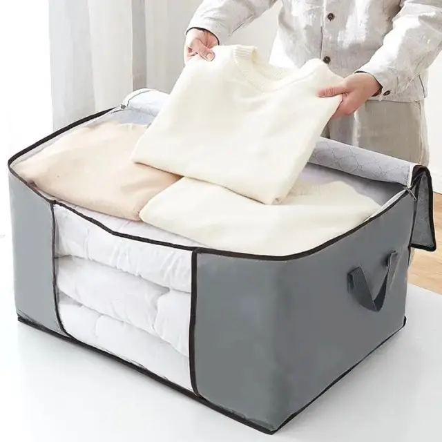 Blanket Storage Bag, Foldable Space-saving Non-woven Fabric Folding Stackable Blanket Storage Bag for Wardrobe