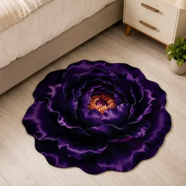3D Purple Peony Flower Floor Mat / 3D ফ্লোরাল বাথরুম ও বেডরুম পাপোশ