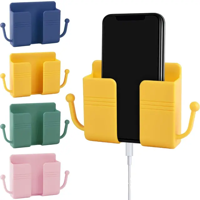 Wall Mount Phone Holder single, Wall Mount Phone Plug Holder Storage Box Charging Cell Phone Stand Brackets For Bedroom Bathroom Study