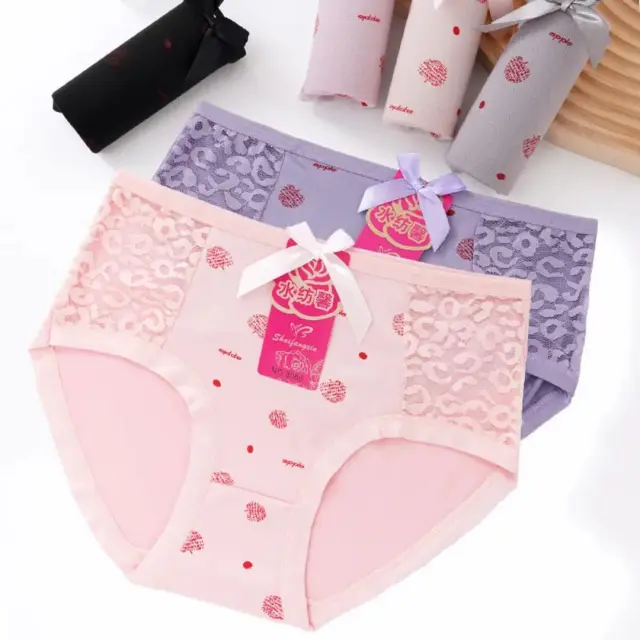 Shuifangxia Premium Cotton Lace Briefs Set for Women