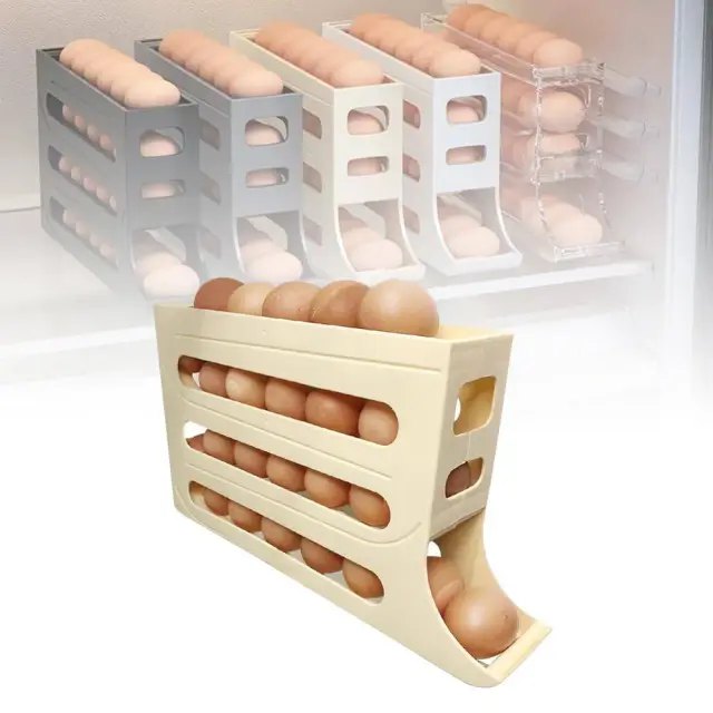 4 layer egg dispenser, Refrigerator Egg Storage 4 Layer Automatically Rolling Eggs Dispenser Space Save Egg Tray For Cabinet Restaurant Kitchen