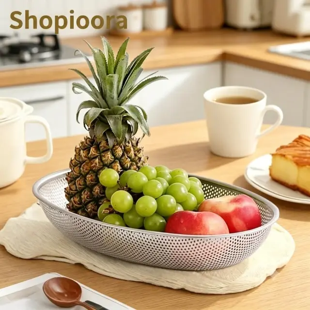 Premium Stainless Steel Perforated Oval Fruit & Vegetable Basket