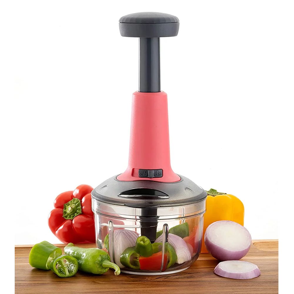 1100 ml Push Chopper For Kitchen Manual Hand-Press Vegetable Chopper with 3 Stainless Steel Blades 1 Whisker for Chopping ( 3