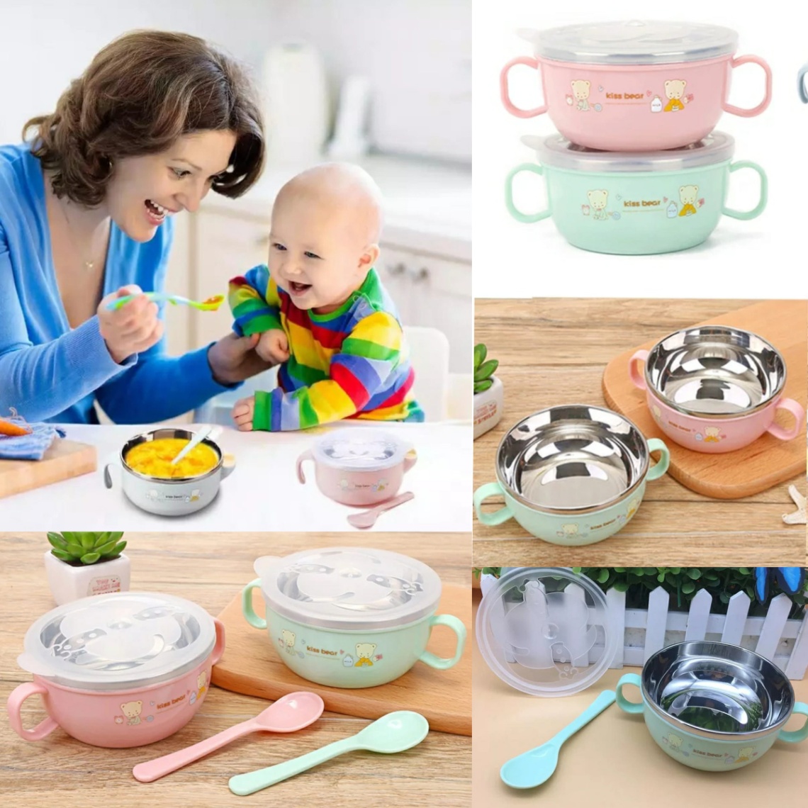 Stainless Steel Baby Feeding Bowl with Spoon Set 2