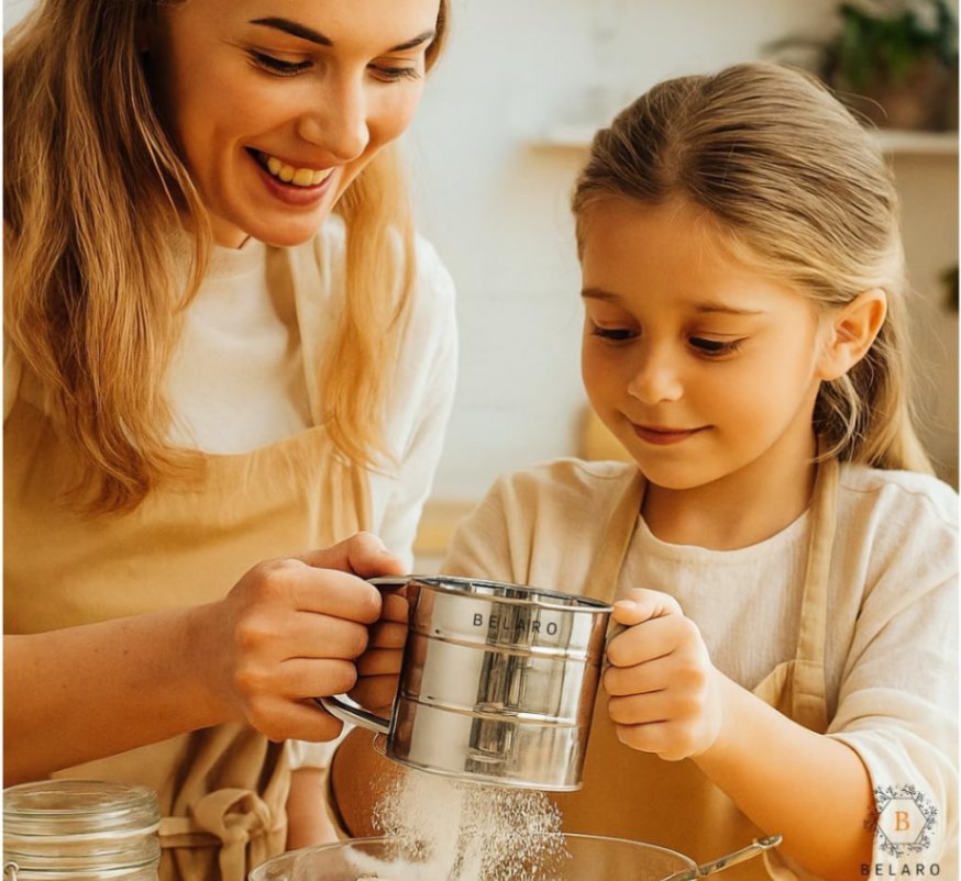 Flour Sifter, Stainless Steel Sifter for Baking, Double Layer Fine Mesh Baking Sifter, One Hand Press Crank Sifter for Powdered Sugar Shaker Duster, Flour Sieve Sifter for Baking Cakes Rondauno 4