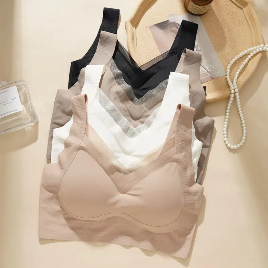 Premium Seamless Mesh V-Neck Push-Up Support Bra - Multi-Color Comfort Set 8