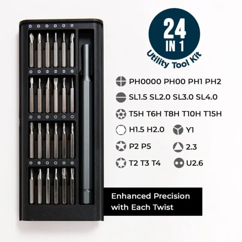 24 in 1 Precision Screwdriver Set with Magnetic Driver, Jiffix Pocket Manual Screwdriver Tool Kit with Sliding Closure, Mini Professional Repair Tools for Electronics/Watch/Camera/Laptop/Glasses 8