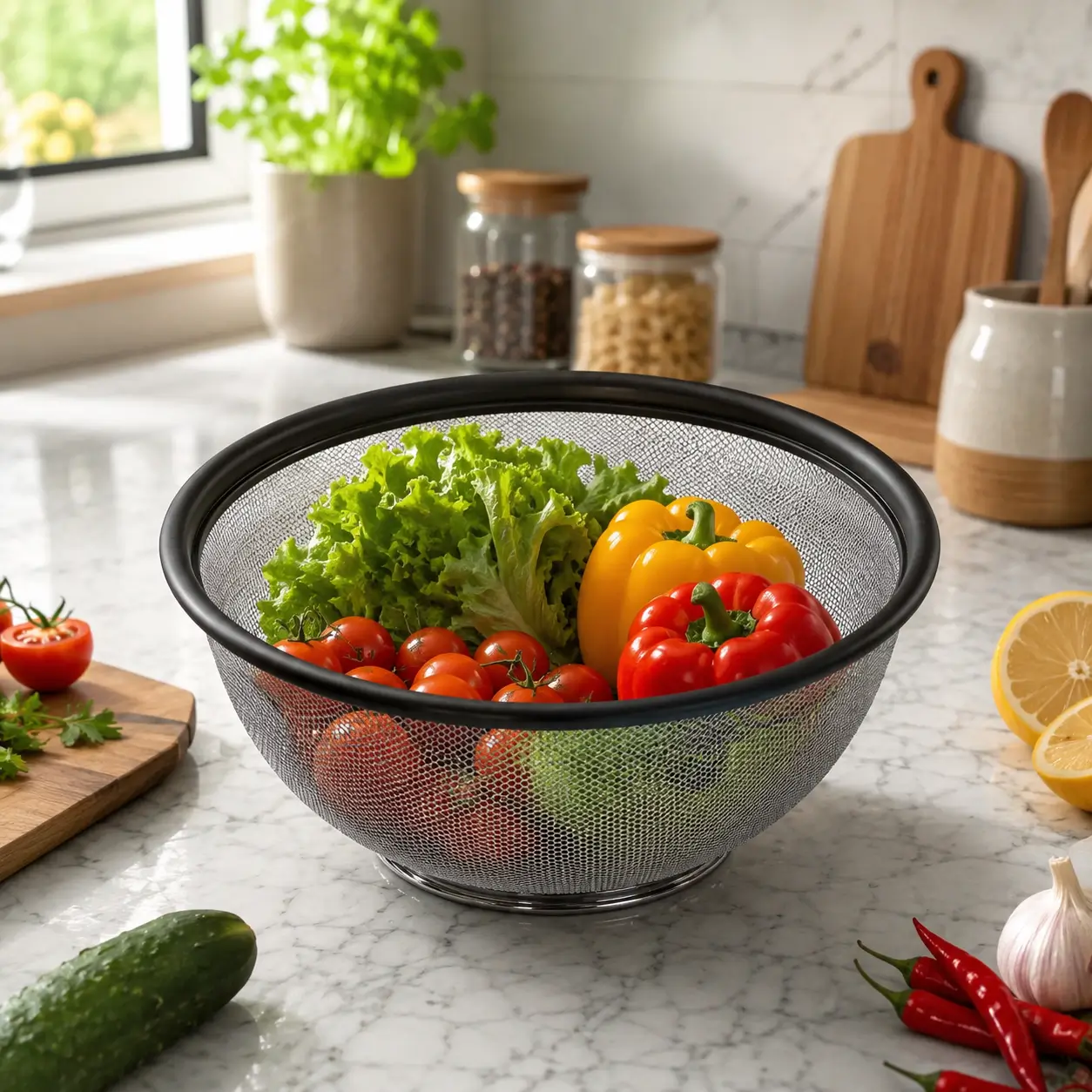 প্রিমিয়াম ব্ল্যাক রিম ভেজি বাস্কেট ও বোল / Premium Black Rim Veggie Basket & Bowl 5