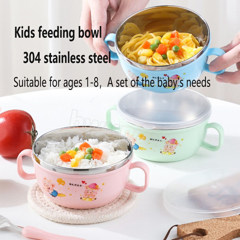 Stainless Steel Baby Feeding Bowl with Spoon Set 7