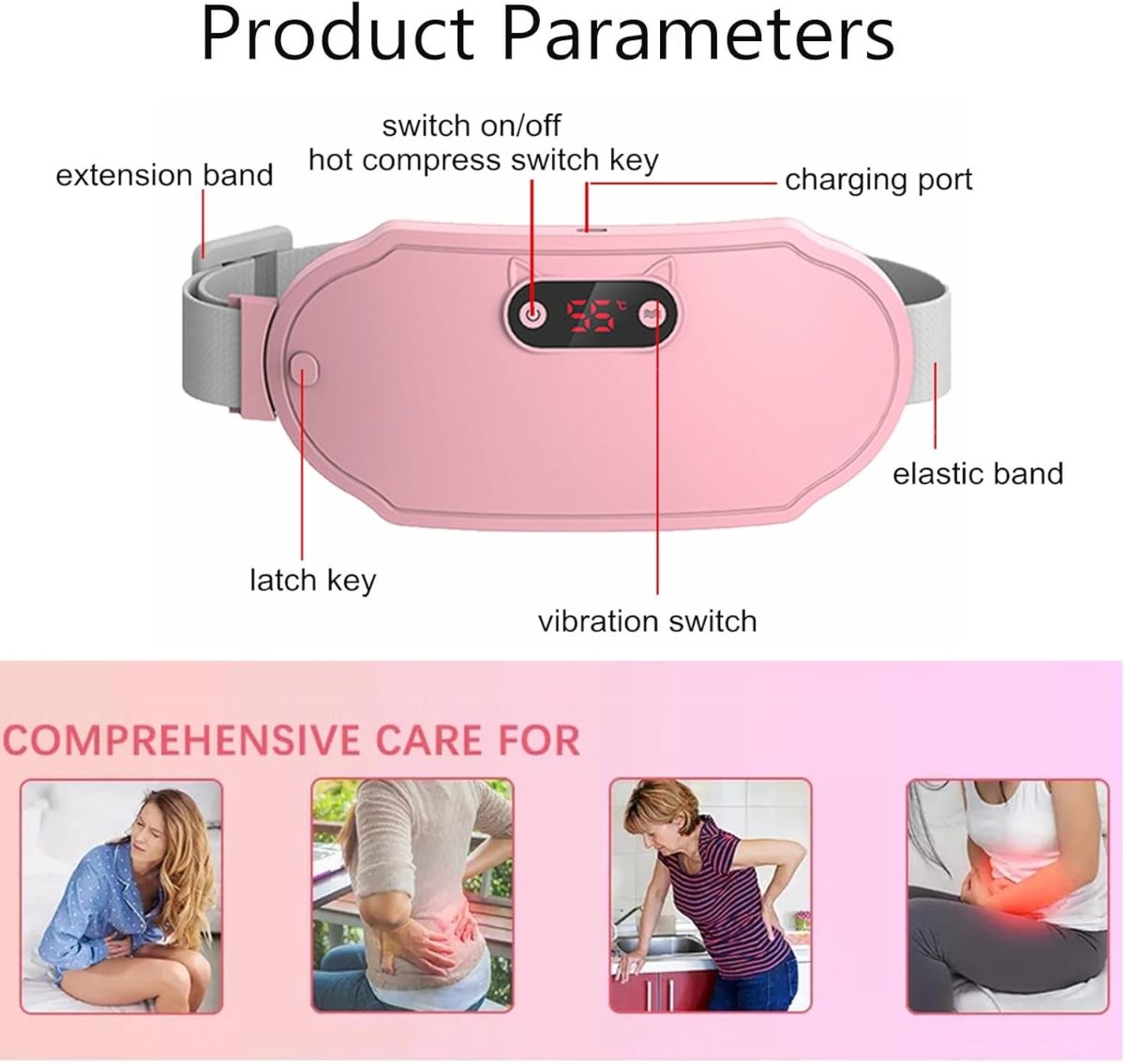 Menstrual Heating Pad & Slimming Massage Belt with LCD Display, Portable Warm Uterine Belt, Electric Menstrual Cramp Heating Belt with 3 Heat Levels and Massage Modes, USB Rechargeable, Indisposition Gift for Women 8