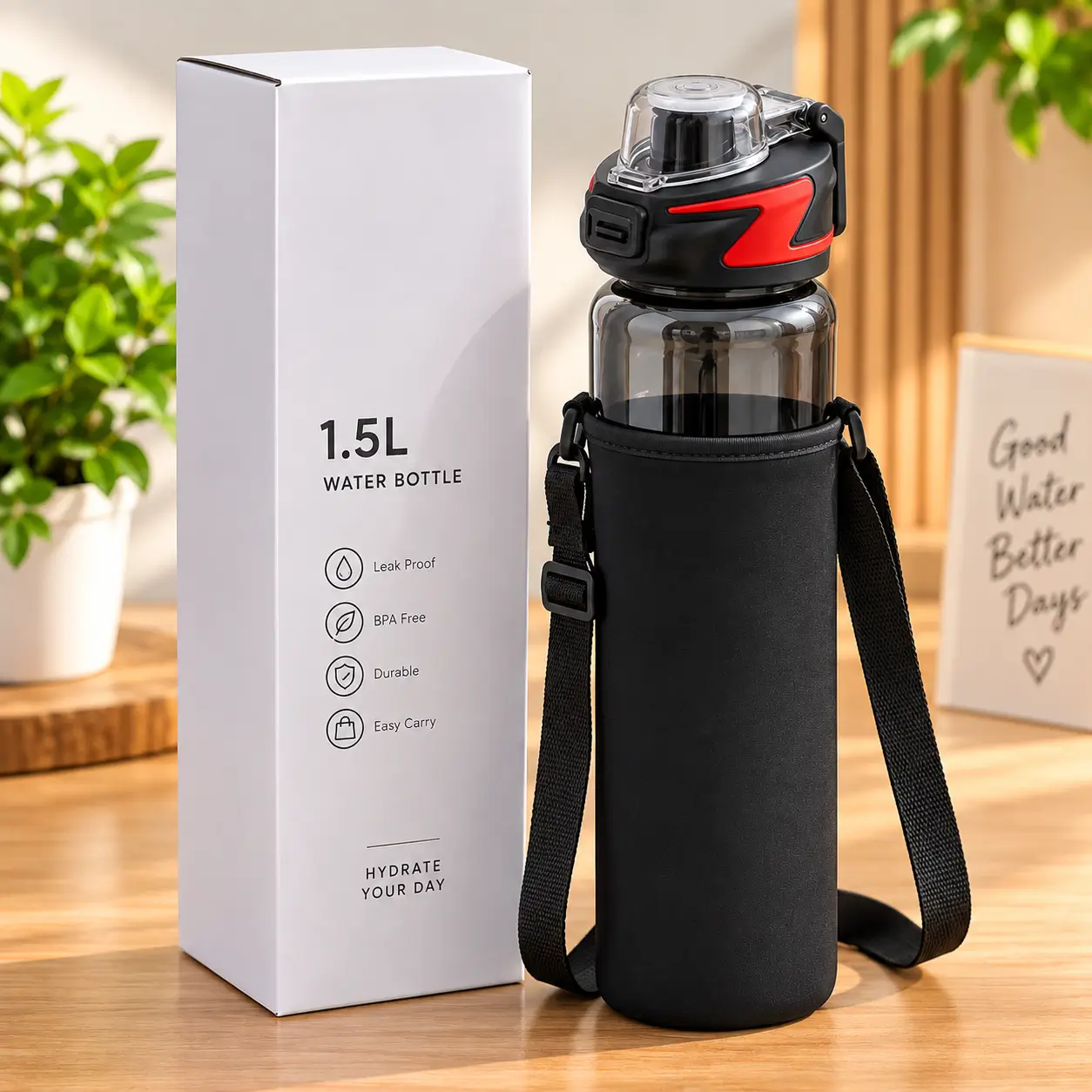 1.5L Glass Water Bottle with Shoulder Strap – ১.৫ লিটার কাঁচের পানির বোতল 6