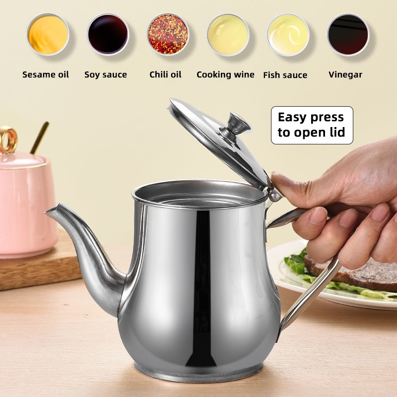 Stainless Steel Oil Strainer Pot Container Jug Storage with filter Cooking Oil Pot 3