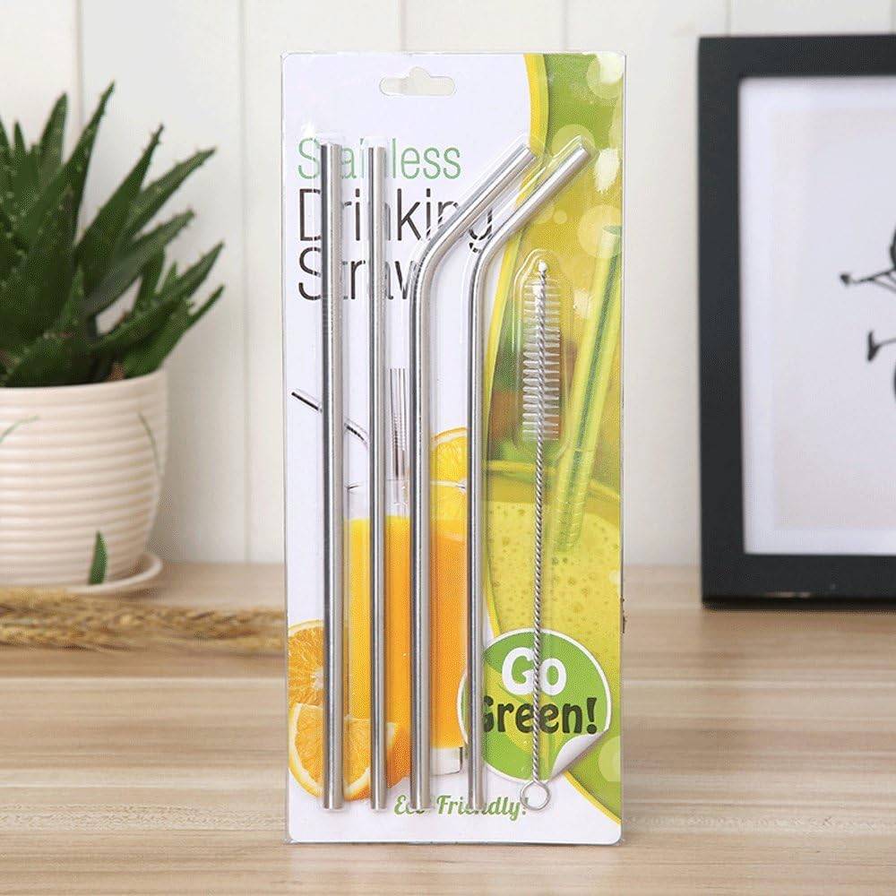 4 Pcs Reusable Stainless Steel Drinking Straw with Cleaner Brush,ক্লিনার ব্রাশ সহ ৪ পিসি পুনর্ব্যবহারযোগ্য স্টেইনলেস স্টিলের ড্রিংকিং স্ট্র 4