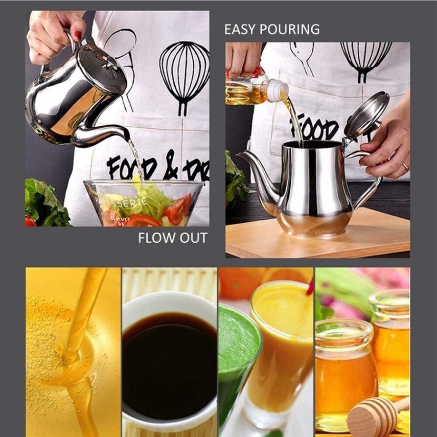 Stainless Steel Oil Strainer Pot Container Jug Storage with filter Cooking Oil Pot 4