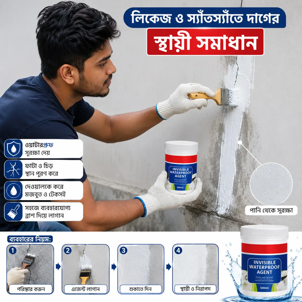 ওয়াটারপ্রুফ লিকেজ এজেন্ট (500 মি.লি.) / Invisible Waterproof Leakage Agent – 500ml 5