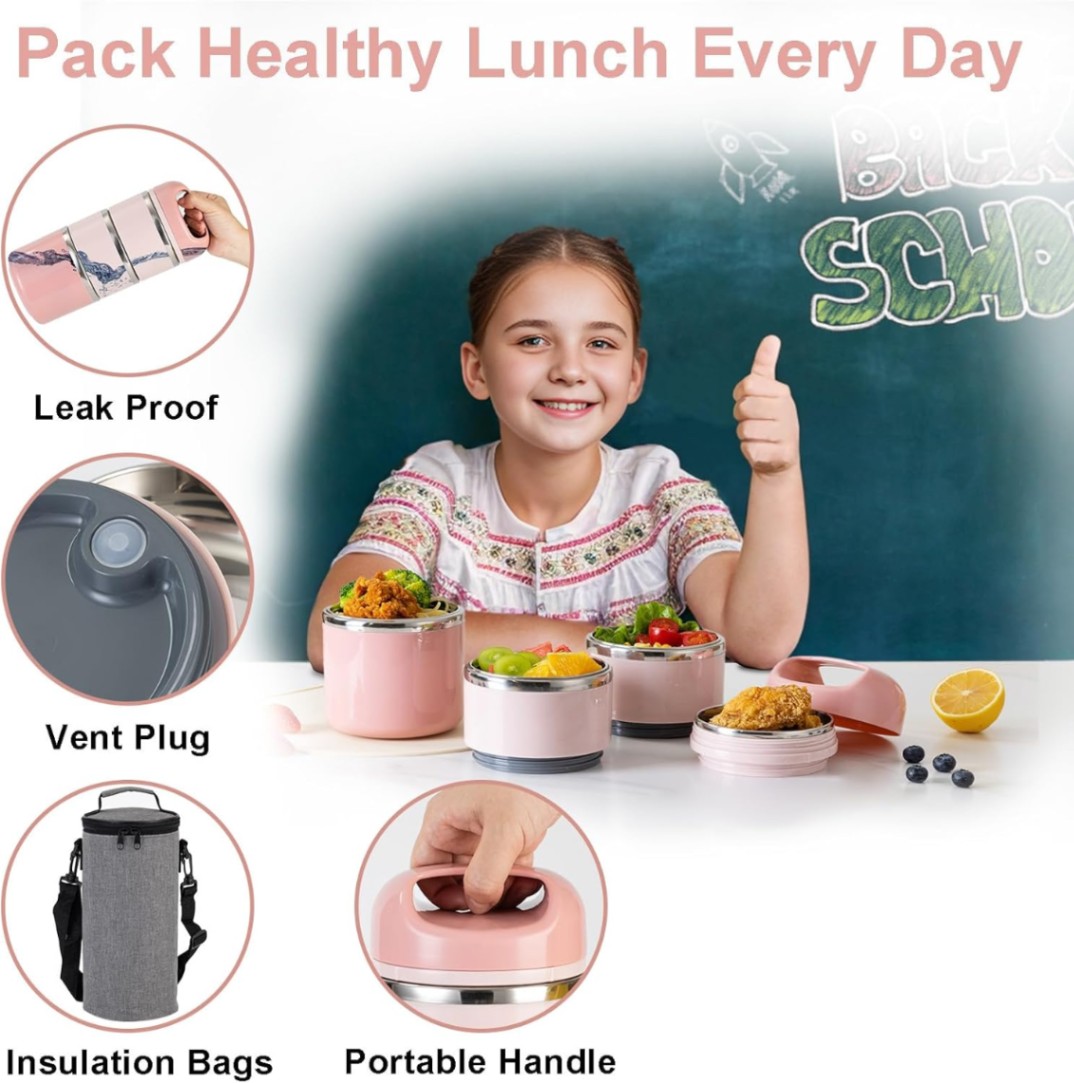 Tedemei 3-Layer Stainless Steel Lunch Box Leak-Proof with Handle and PU Foam Insulation 4