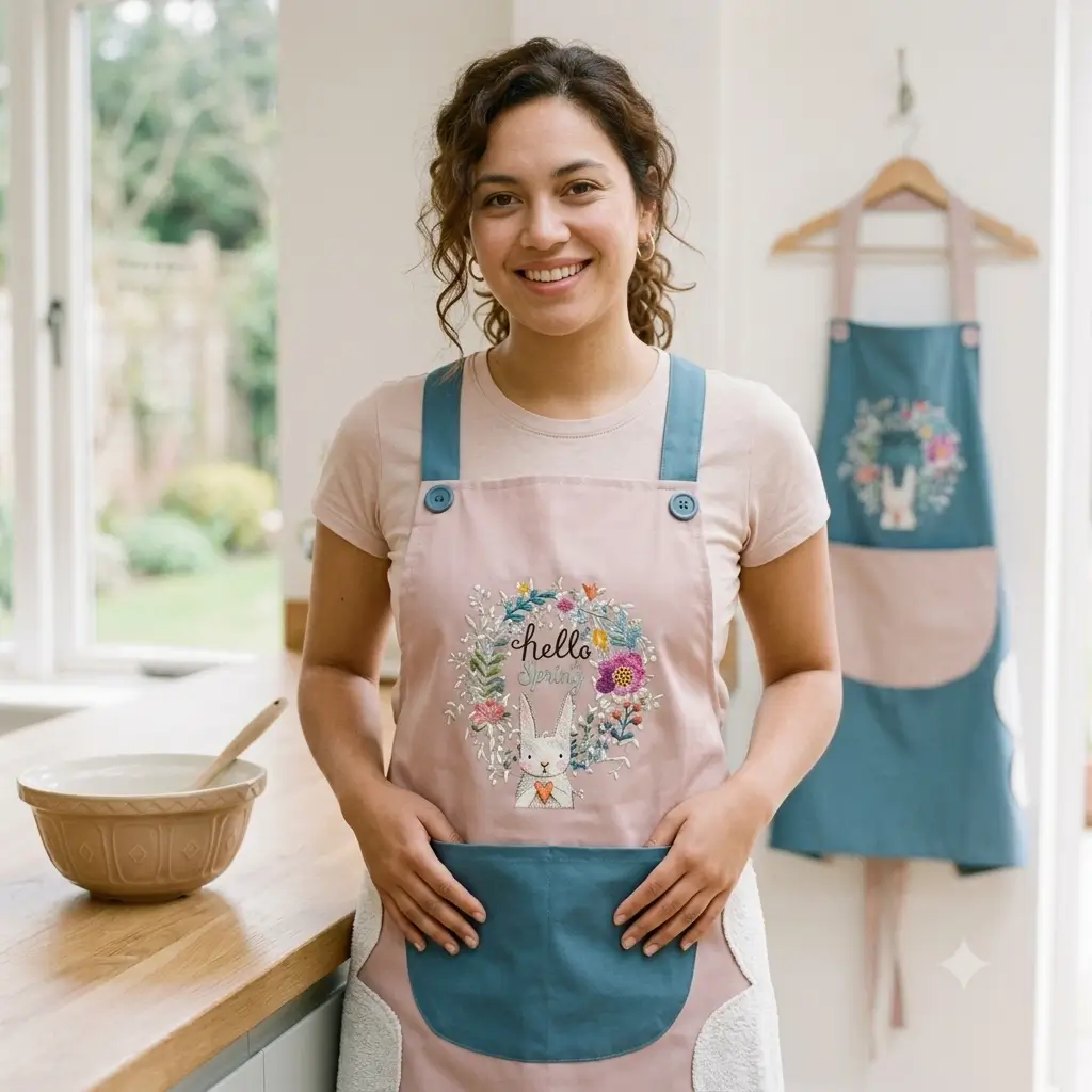 Hello spring Kitchen Cooking Apron, Waterproof & Anti-Oil Polyester Kitchen Apron, Restaurant Apron for Chef Cooking 2