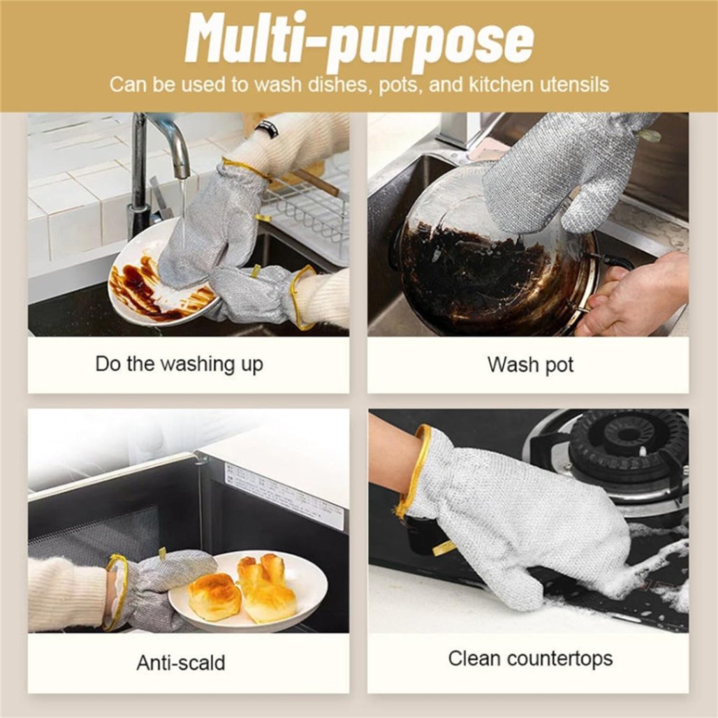 2 Pcs Steel Wire Dish Cleaning Gloves for Kitchen, Waterproof Kitchen Cleaning Dish washing Gloves-রান্নাঘরের জন্য 2 পিসি স্টিলের তারের ডিশ পরিষ্কারের গ্লাভস, জলরোধী রান্নাঘর পরিষ্কারের ডিশ ধোয়ার গ্লাভস 3