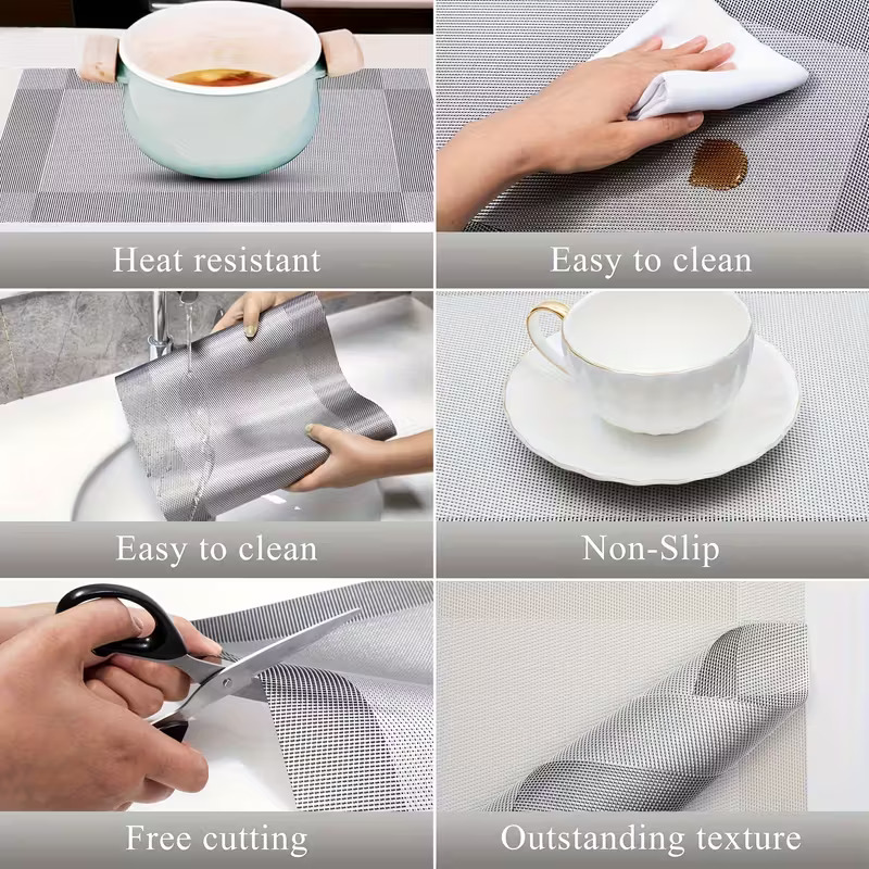 6 Piece Placemat for Dinning Coasters | Rectangular Table Placemat 6 Piece. Solid Color Table Decoration Mat, Coffee Table Pad, Household Bowl Plate Mat, Dining Table Decor, Room Decoration-ডাইনিং কোস্টারের জন্য ৬ পিস প্লেসম্যাট- দস্তরখানা। 6