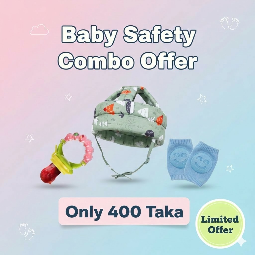 Baby Safety & Care 3-in-1 Combo Pack (Helmet, Knee Pads & Food Feeder)
