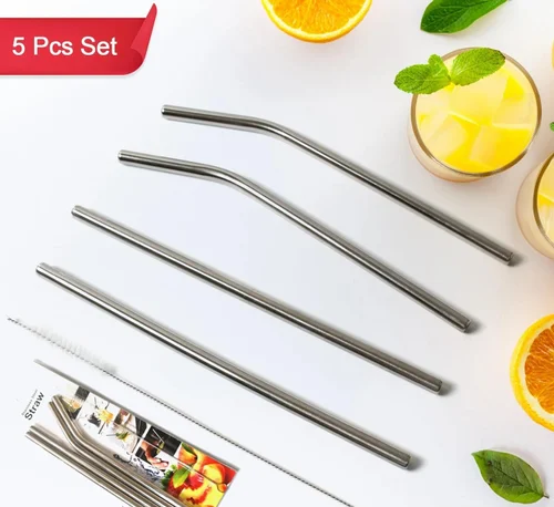 4 Pcs Reusable Stainless Steel Drinking Straw with Cleaner Brush,ক্লিনার ব্রাশ সহ ৪ পিসি পুনর্ব্যবহারযোগ্য স্টেইনলেস স্টিলের ড্রিংকিং স্ট্র 3