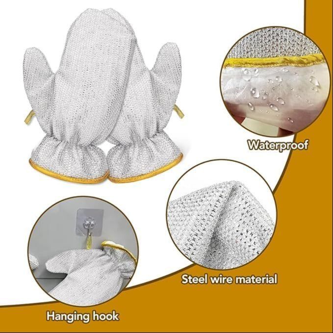 2 Pcs Steel Wire Dish Cleaning Gloves for Kitchen, Waterproof Kitchen Cleaning Dish washing Gloves-রান্নাঘরের জন্য 2 পিসি স্টিলের তারের ডিশ পরিষ্কারের গ্লাভস, জলরোধী রান্নাঘর পরিষ্কারের ডিশ ধোয়ার গ্লাভস 2