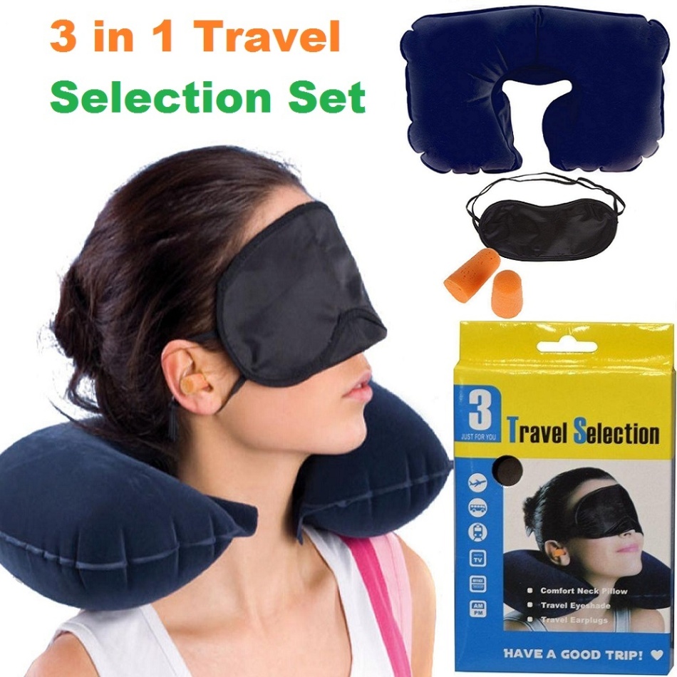 Travel Selection 3 in 1 with Comfort Neck Pillow Sleeping Eye Mask & Travel Earplug Set