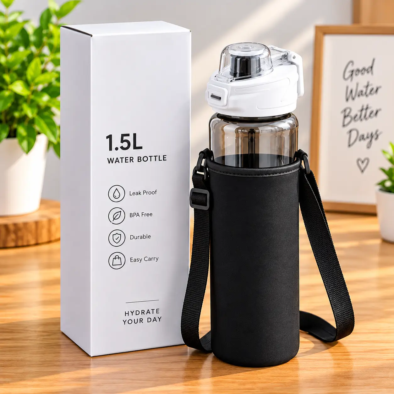1.5L Glass Water Bottle with Shoulder Strap – ১.৫ লিটার কাঁচের পানির বোতল 2