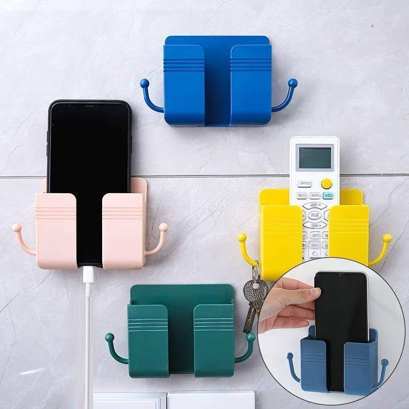 Wall Mount Phone Holder single, Wall Mount Phone Plug Holder Storage Box Charging Cell Phone Stand Brackets For Bedroom Bathroom Study 1