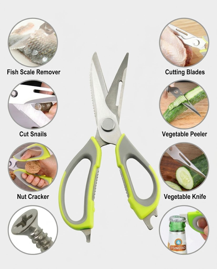 8 In 1 Kitchen Scissors, Multi-Functional kitchen Scissor- ৮ ইন ১ রান্নাঘরের কাঁচি, মাল্টি-ফাংশনাল রান্নাঘরের কাঁচি