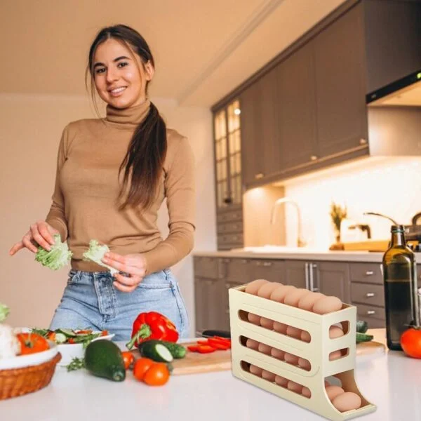 4 layer egg dispenser, Refrigerator Egg Storage 4 Layer Automatically Rolling Eggs Dispenser Space Save Egg Tray For Cabinet Restaurant Kitchen 4