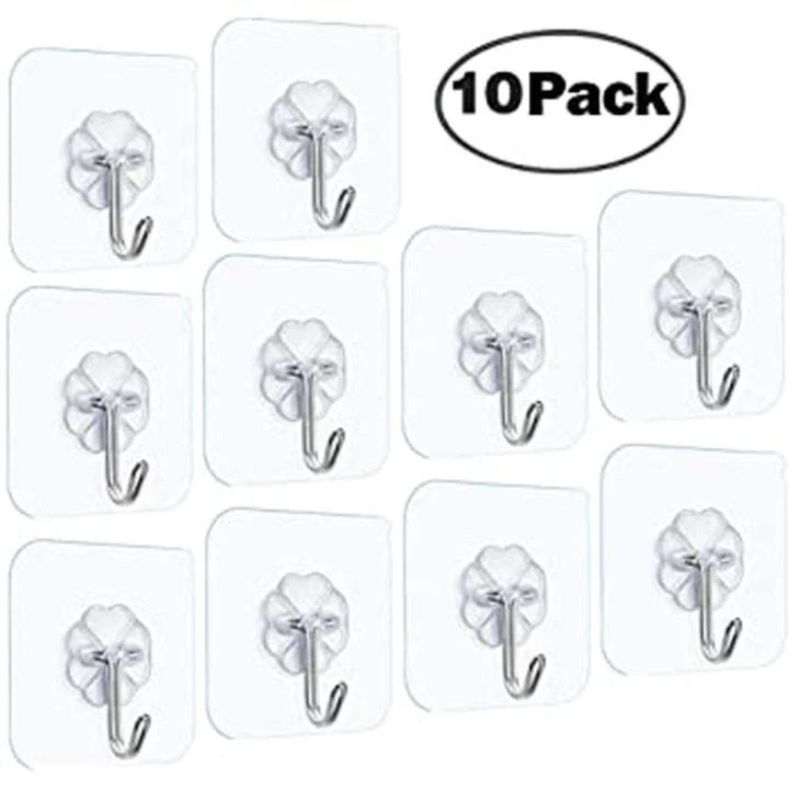 10 Pcs ওয়াল হুক সেট প্রিমিয়াম ট্রান্সপারেন্ট সেল্ফ-অ্যাডহেসিভ /10 PCS Heavy-Duty Transparent Wall Hooks 6
