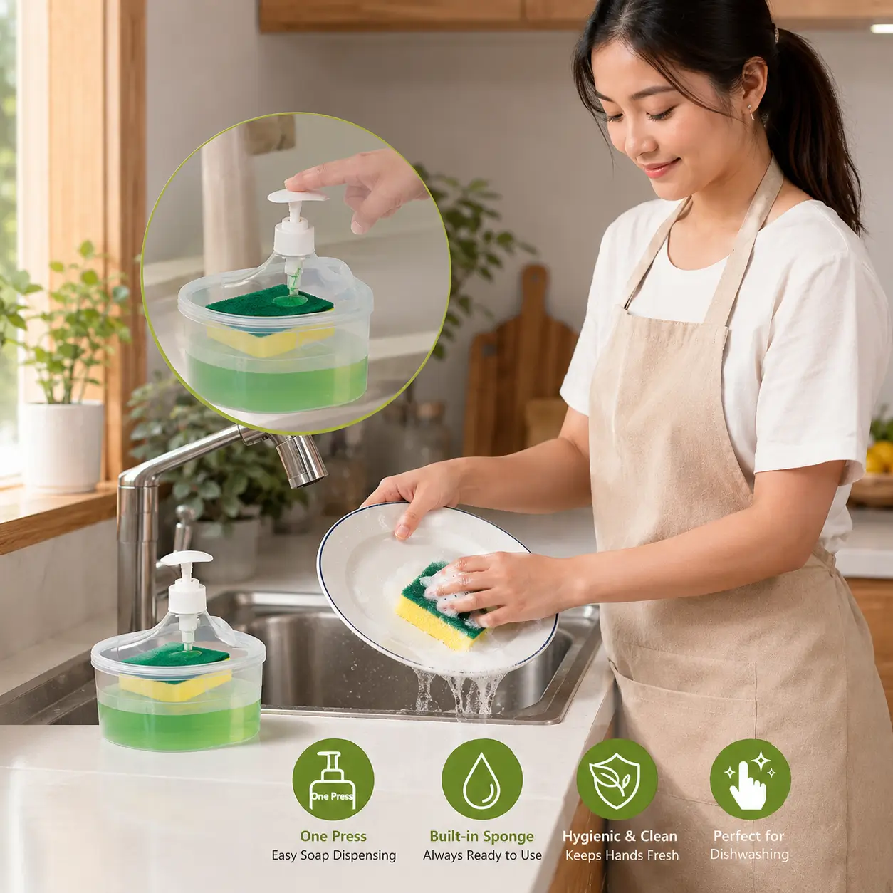 2-in-1 Dishwashing Soap Dispenser / ২-ইন-১ লিকুইড সোপ ডিসপেনসার বক্স 6
