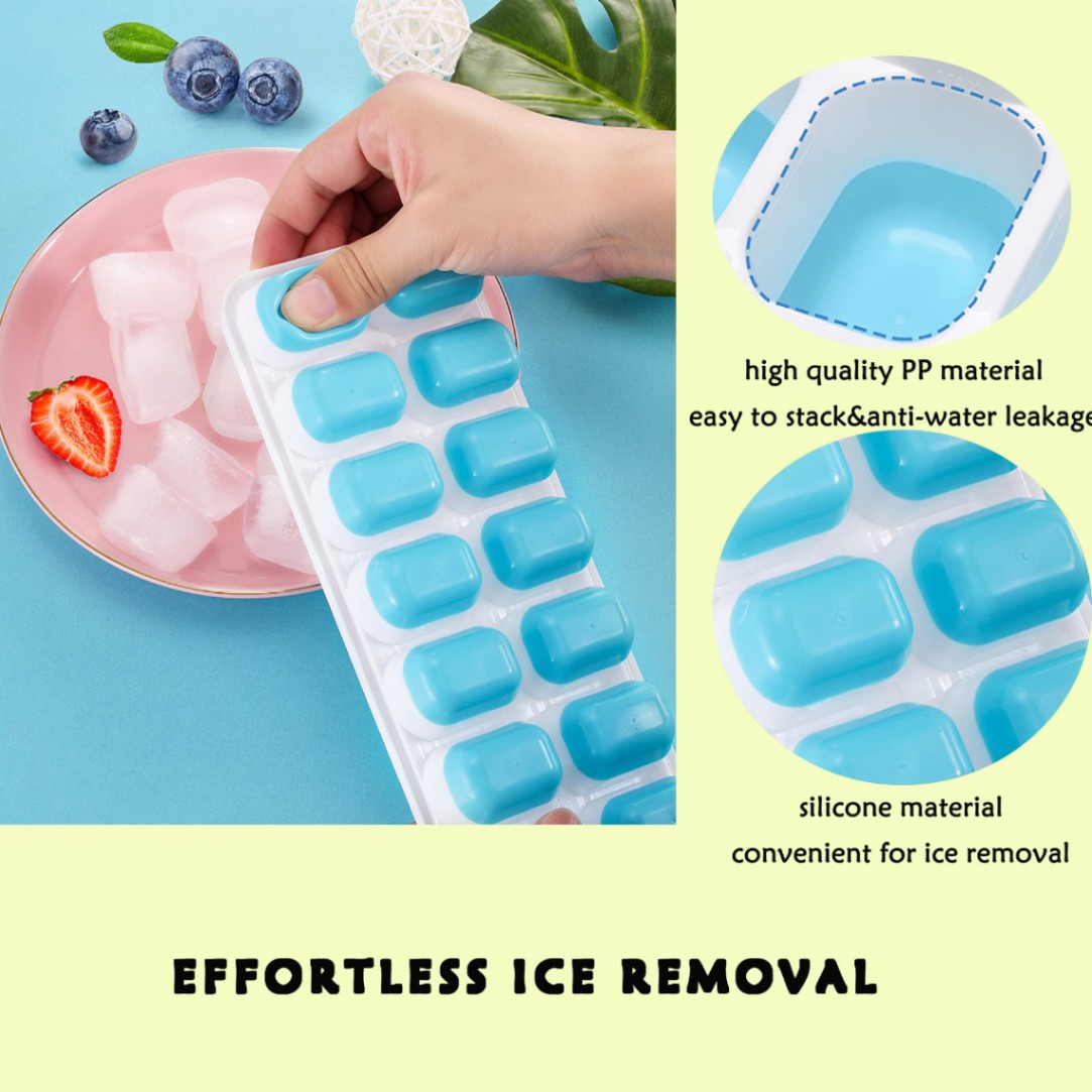 Silicone Ice Cube 14 Trays with Lid with Easy Release & Durability, Stackable & Bpa Free Ice Tray for Drinks, Fruit, Yogurt, Cocktail, Flexible Ice Trays for Freezer, ফ্রিজারের জন্য নমনীয় 14-আইস ট্রে. 3