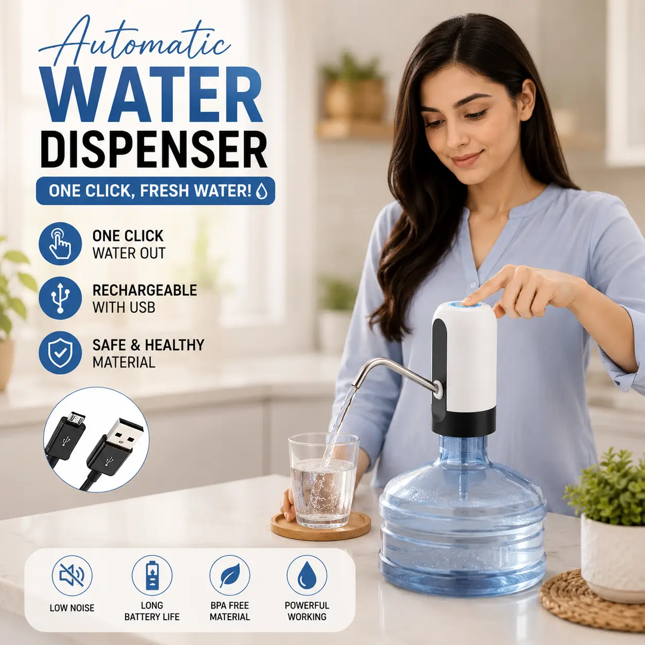 Automatic Water Dispenser With Switch and USB Charging Pump 10